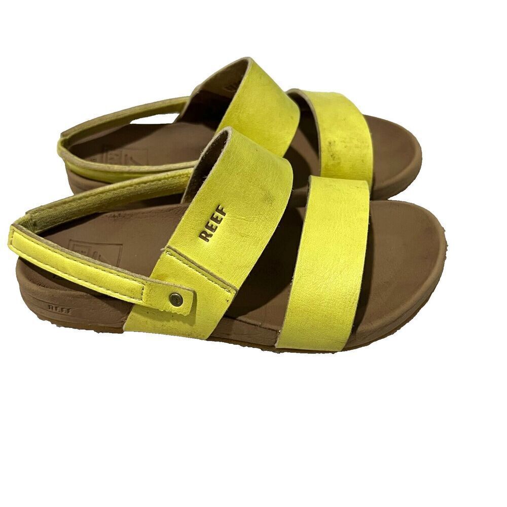 Reef Little Girls Yellow Brown Leather Slide Sandals 9/10 Water Vista Summer